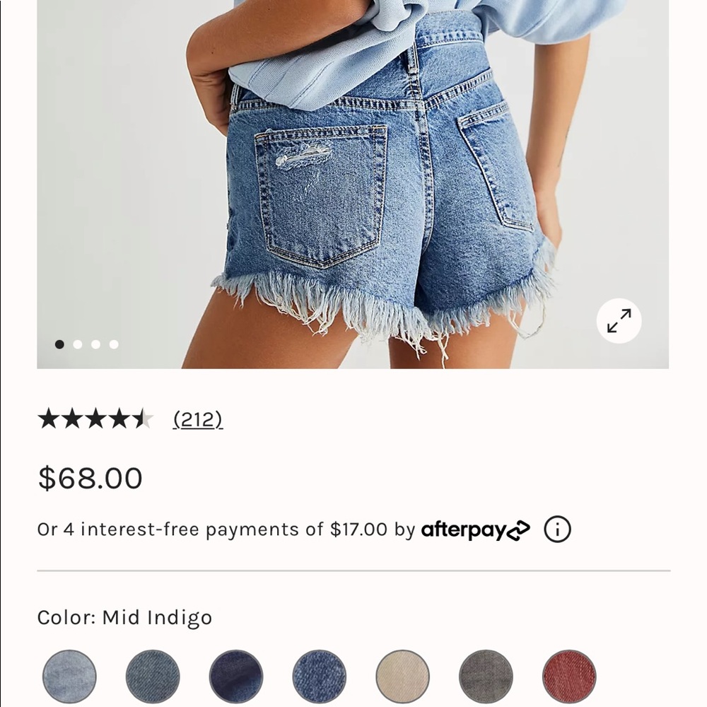Free People Loving Good Vibrations Cutoffs, size 31, mid indigo blue